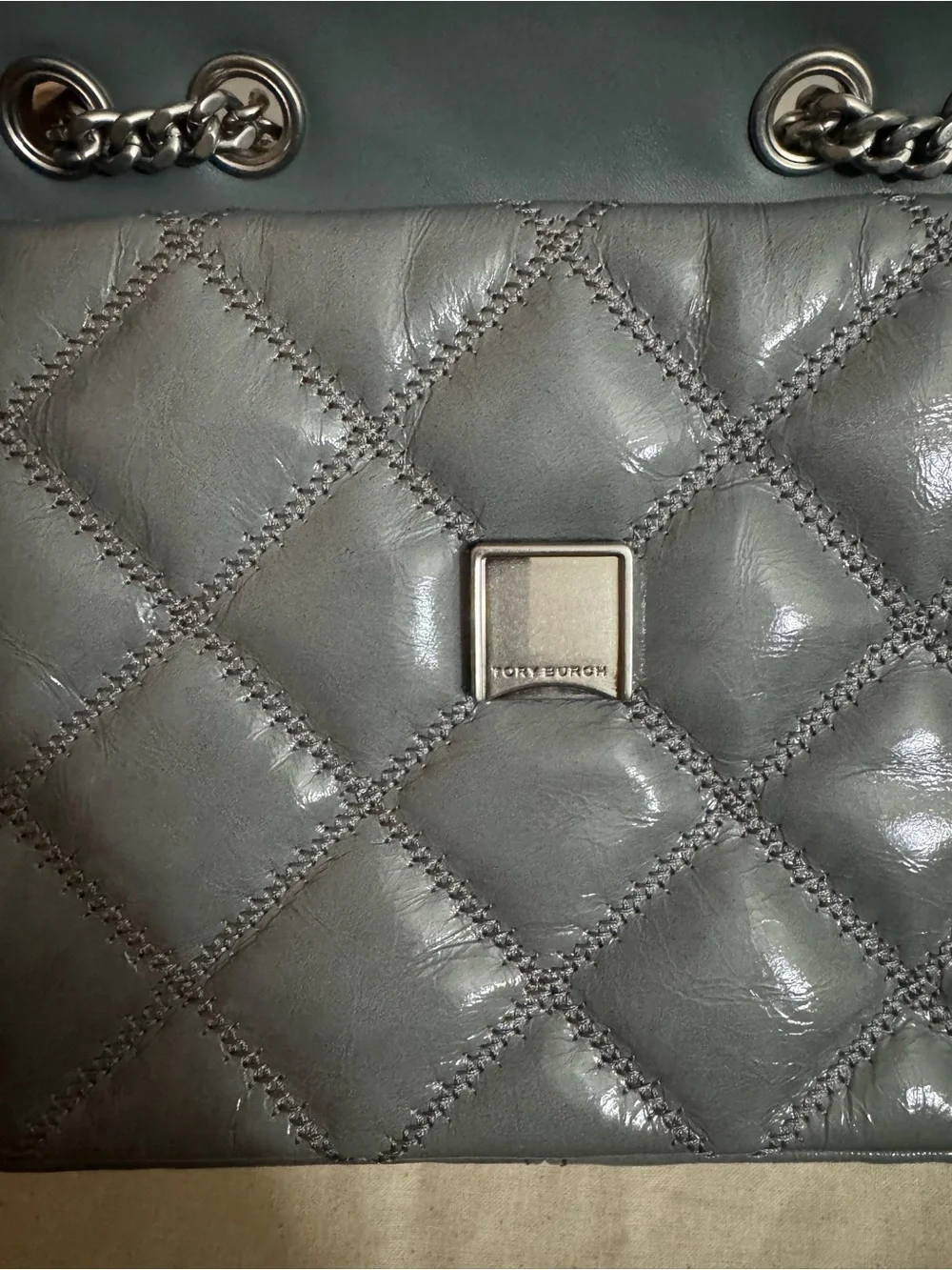 Tory Burch Gray Quilted Chain Shoulder Bag